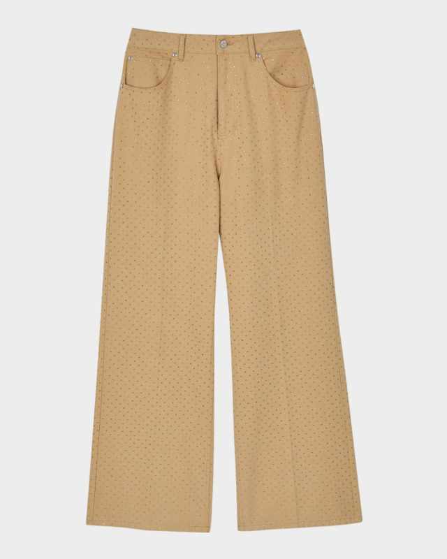 Golden Embellished Wide-Leg Jeans